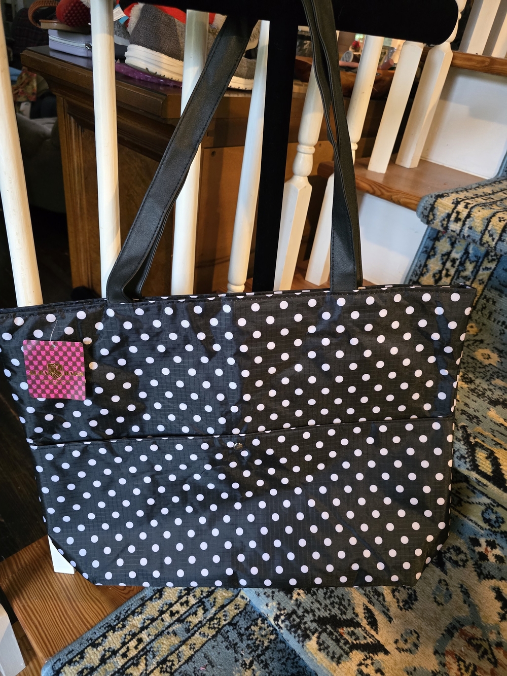 Black & White Polka Dot Tote Bag - Casual Everyday Shoulder Bag